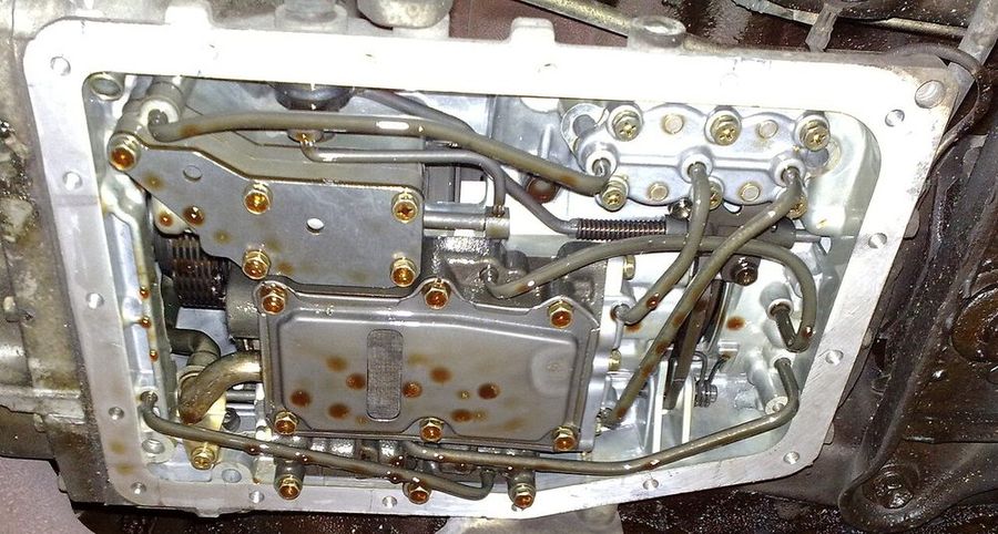 Transmission valve body during a rebuild